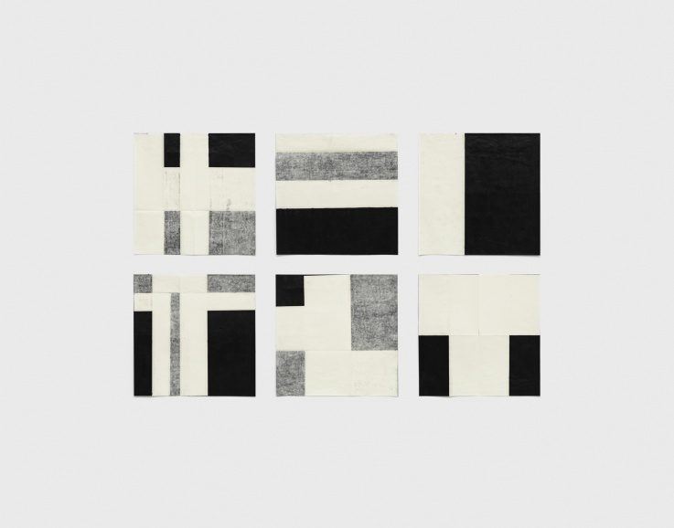 Modulor grid 06 II, 2018, bastao oleoso sobre papel japones, 6 desenhos de 60 x 60 cm cada 