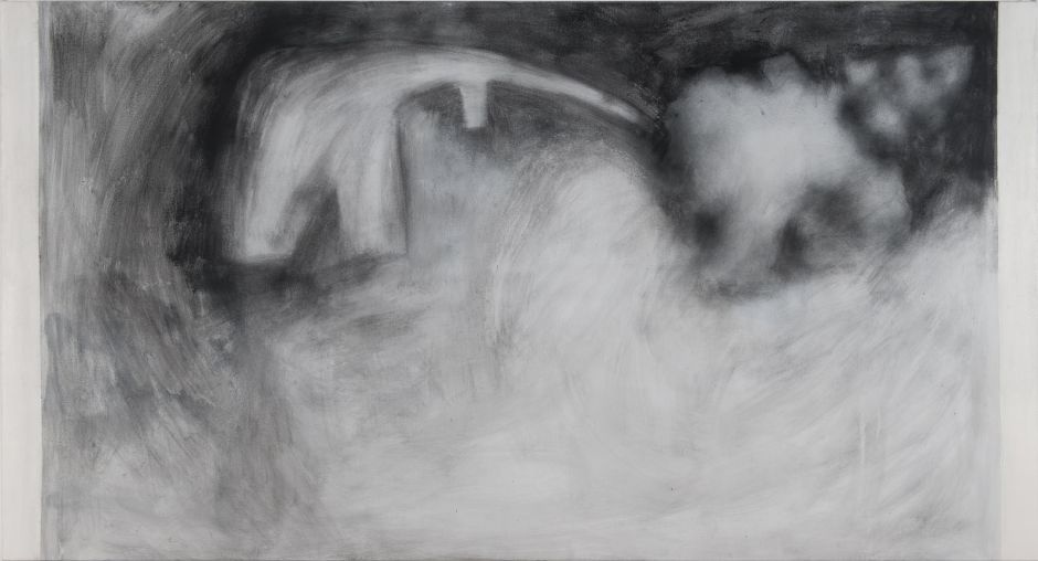 TAMANDUa E o CONTINENTE, 2014, tinta esmalte e tecnica mista sobre tela, 128,5 x 238,5 cm 